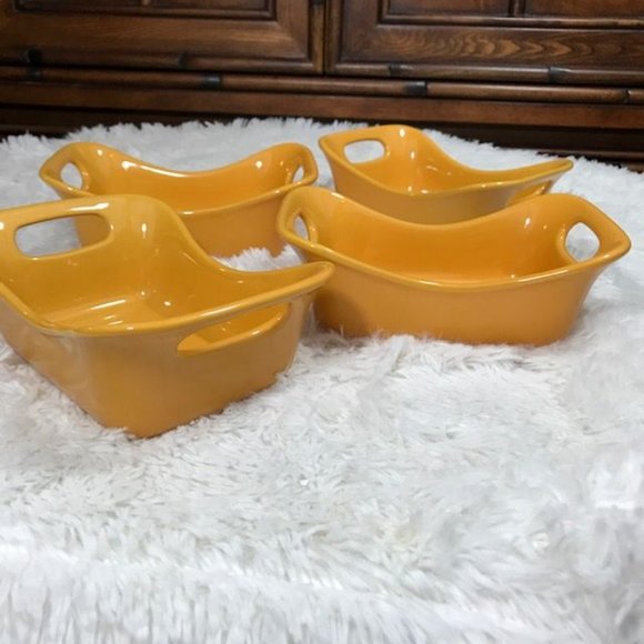 NWOT Set of 4 Rachael Ray Yellow Rectangular 12oz Handled Pan Dish Set - Picture 2 of 10